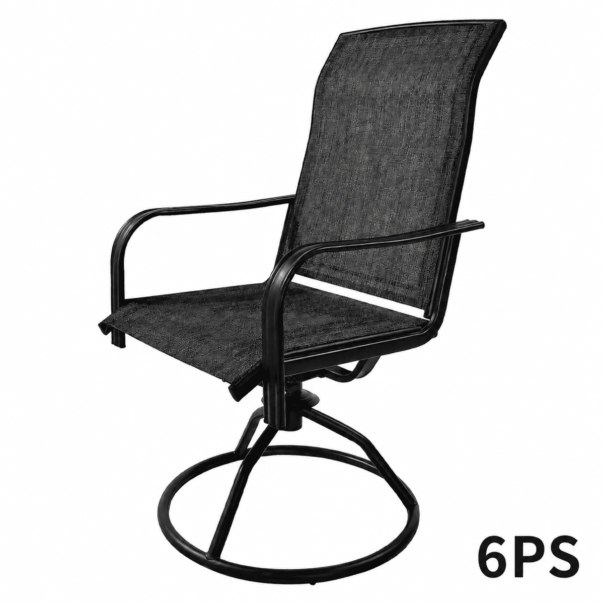 LOJIAWOWE 6 Piece High Back Patio Chairs with 360 Degree Swivel and 15 Degree Rocking Curved Armrests Breathable Textilene Outdoor Dining Chairs for Patio Garden Backyard Gray