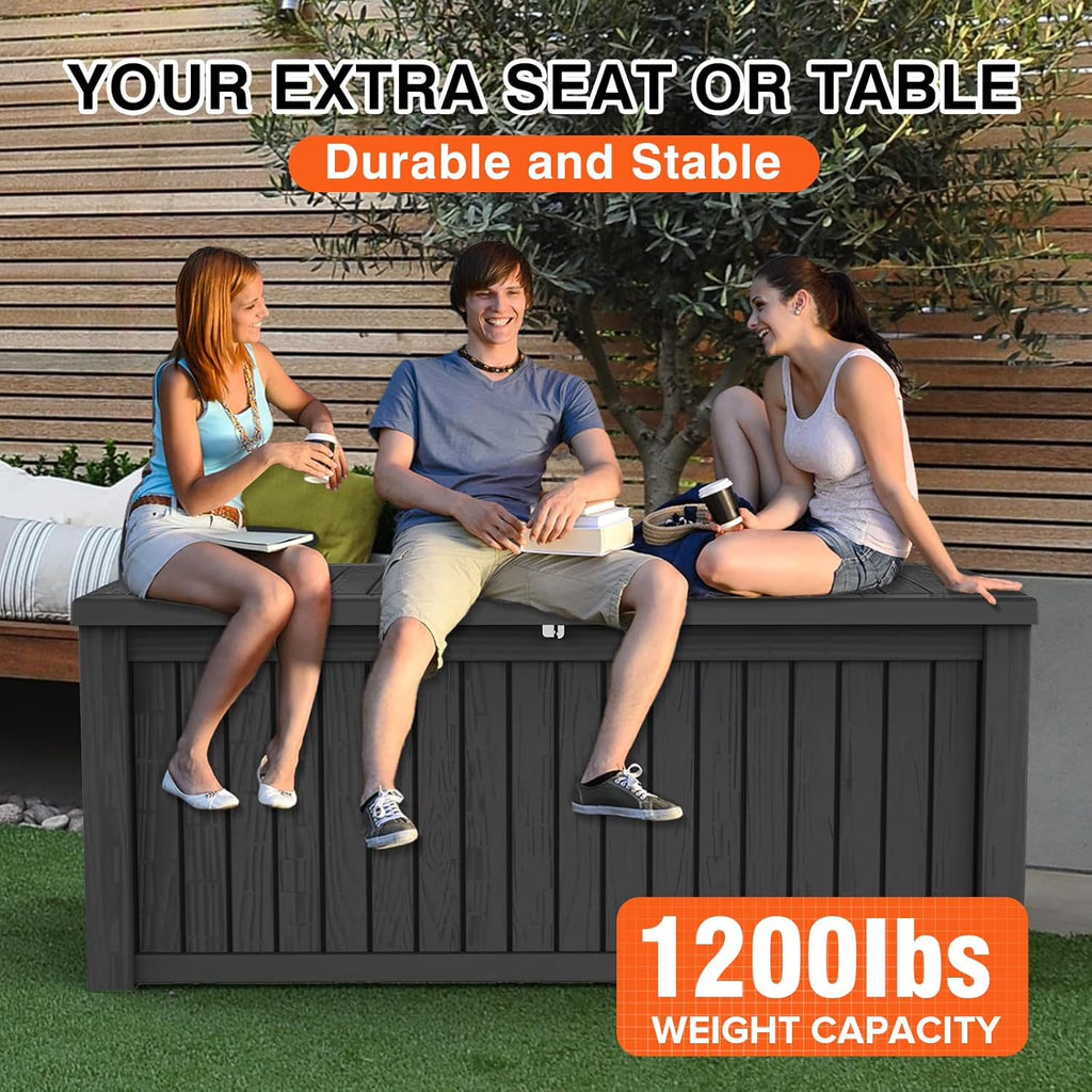 LOJIAWOWE 180 Gallon Resin Deck Box, Waterproof Lockable Outdoor Storage Container for Patio Furniture, Pool Supplies Black