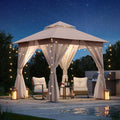 LOJIAWOWE 8x8ft Outdoor Gazebo Canopy Tent with Durable Metal Frame Double Tier Roof Mosquito Netting and Privacy Screens for Patio Garden Yard