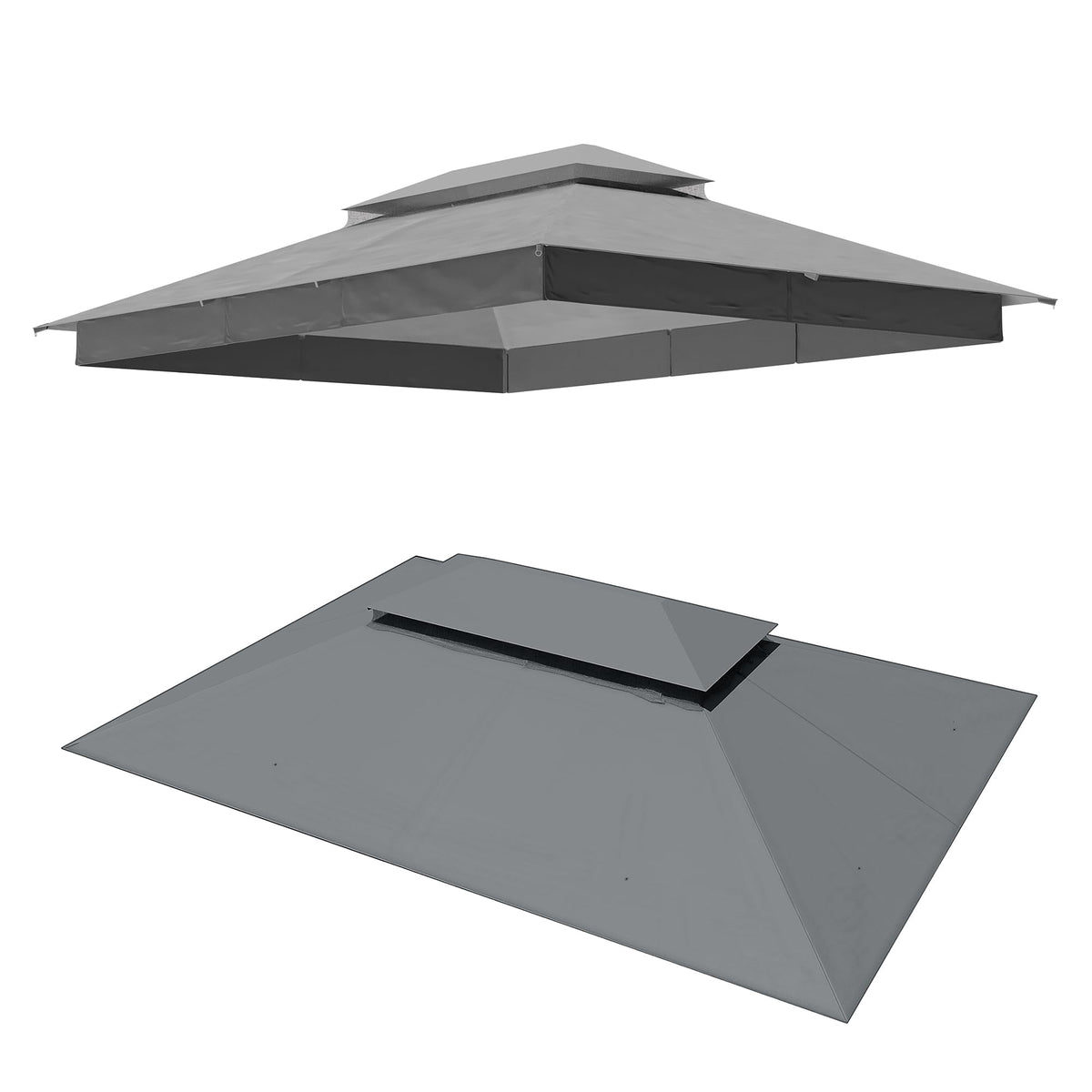 LOJIAWOWE 10x12ft Gazebo Replacement Canopy Top Cover with Double Layer Ventilated Roof Durable Polyester Fabric UV Protection Outdoor Shelter Cover for Patio Garden Lawn Gray