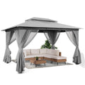 LOJIAWOWE 10x13ft Garden Gazebo Canopy Tent Outdoor Shelter with Reinforced Metal Frame Double Layer Roof Mosquito Netting Privacy Panels for Patio Yard