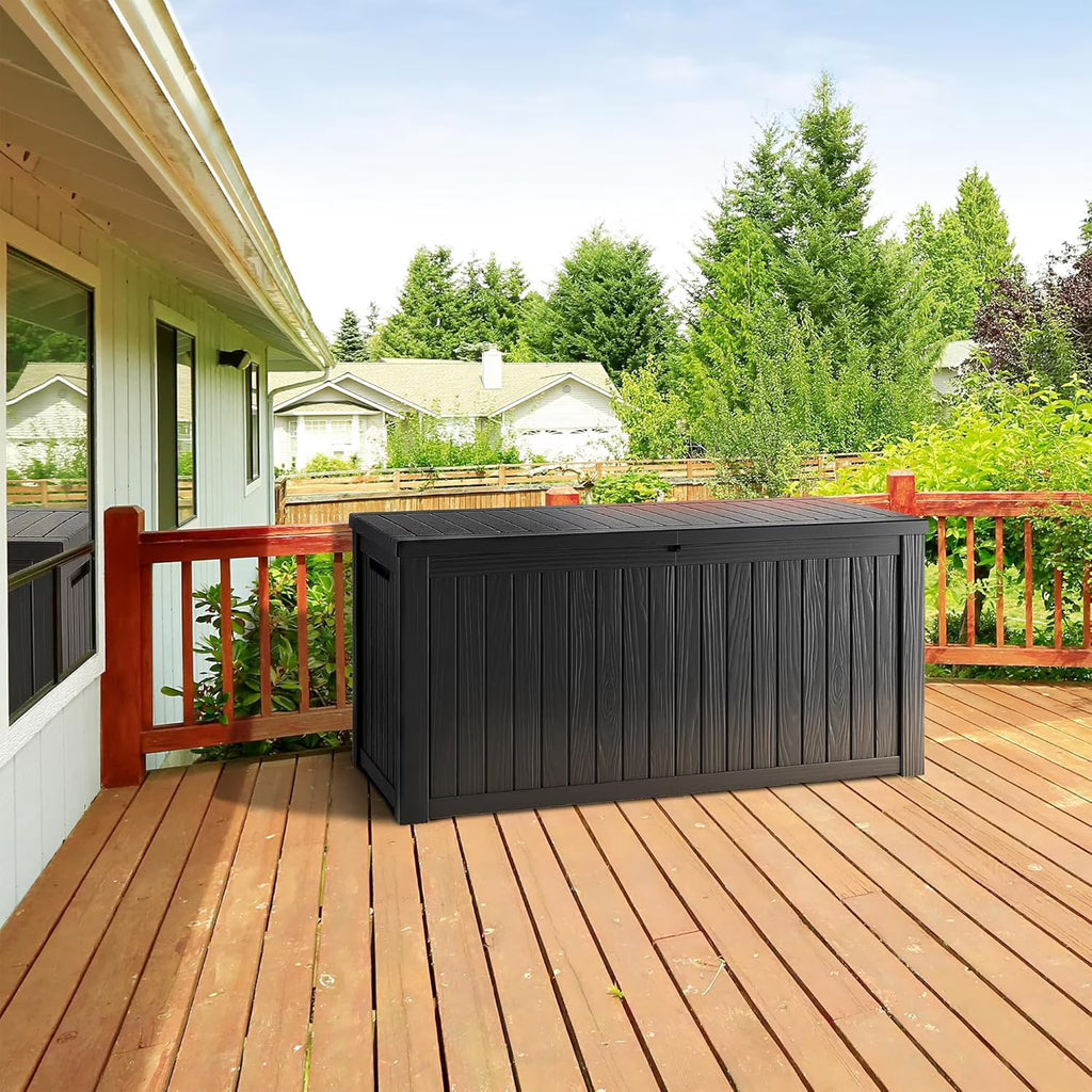 LOJIAWOWE 270 Gallon Resin Deck Box, Waterproof Lockable Outdoor Storage Container for Patio Furniture, Pool Supplies, Black