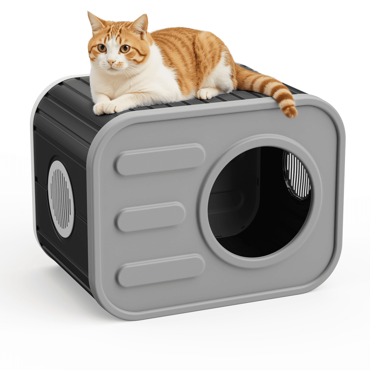 LOJIAWOWE Outdoor Cat House for Indoor Outdoor Cats Insulated Weatherproof Cat Shelter Sturdy Resin Pet House with Camera Shaped Design for Patio Garden Yard