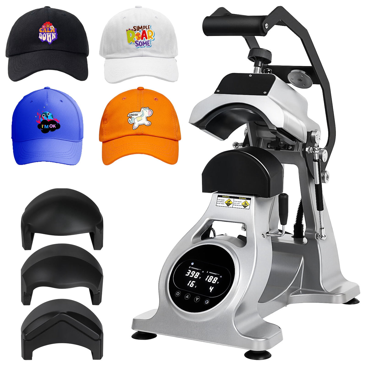 LOJIAWOWE Semi Automatic Cap Heat Press Machine With Timing And Temperature Control Matching Special Heating Platens For Hat Pattern Heat Transfer Printing US Plug Grey 29.08X18.86X12.58in