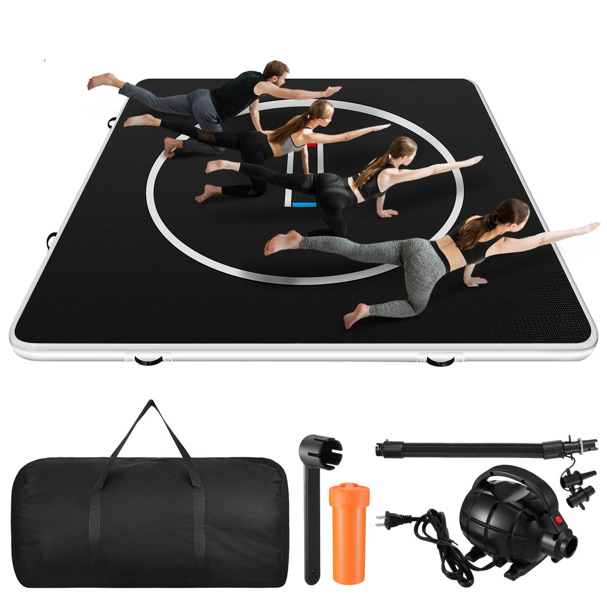 LOJIAWOWE Inflatable Gymnastics Mat Thick PVC Portable Foldable Training Mat Quick Inflation For Yoga MMA Boxing Martial Arts 10x10FT For Indoor And Outdoor Exercise
