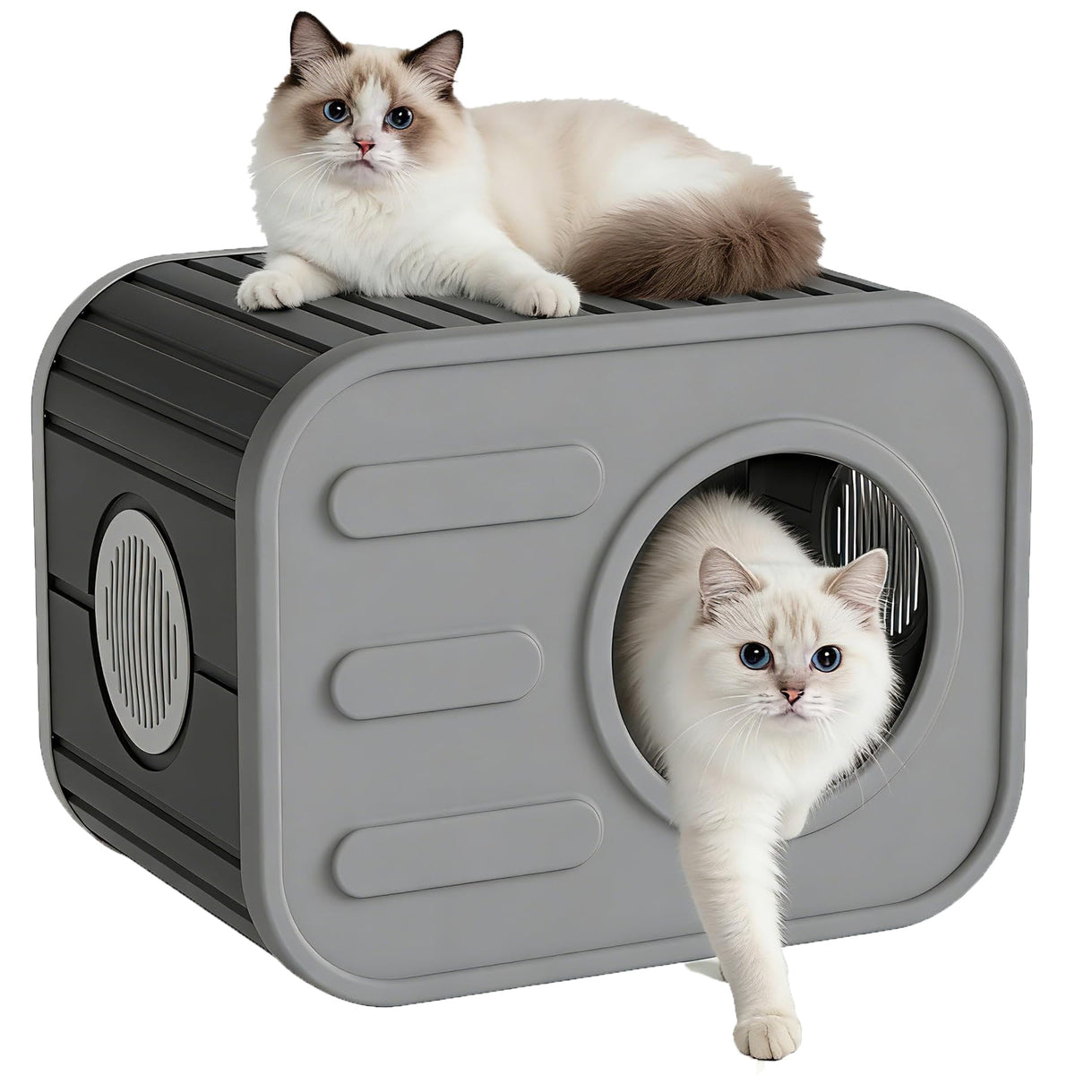 LOJIAWOWE Cat Houses for Indoor and Outdoor Cats Insulated Weatherproof Resin Cat Shelter Camera Shaped Design Sturdy Durable Pet House for Patio Backyard Garden