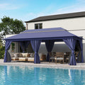 LOJIAWOWE 10x20ft Gazebo Canopy Outdoor Patio Shelter with Heavy Duty Metal Frame Double Roof Mosquito Netting Privacy Curtains for Backyard Garden Lawn Navy Blue