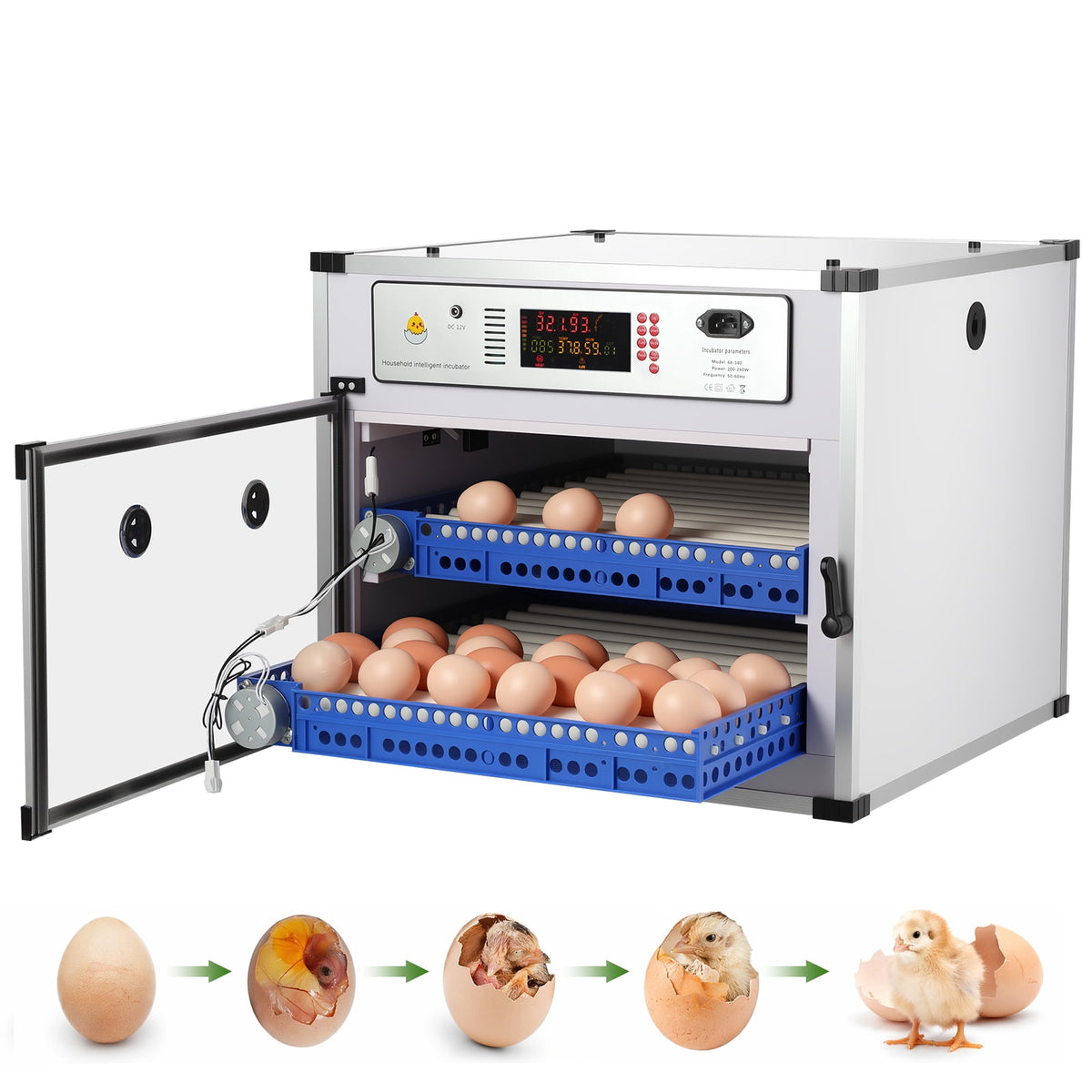 LOJIAWOWE Automatic Egg Incubator Auto Egg Turner Temp Humidity Control APP Remote Control Auto Water Replenishment 136 Eggs For Poultry Hatching US Plug