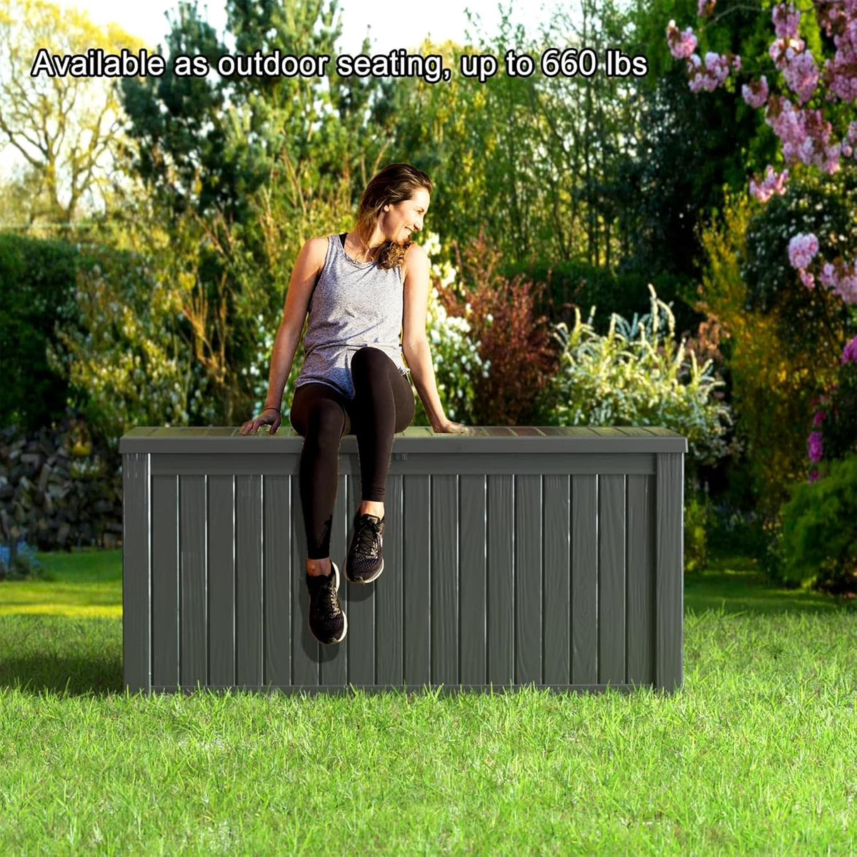 LOJIAWOWE 270 Gallon Resin Deck Box, Waterproof Lockable Outdoor Storage Container for Patio Furniture, Pool Supplies, Black
