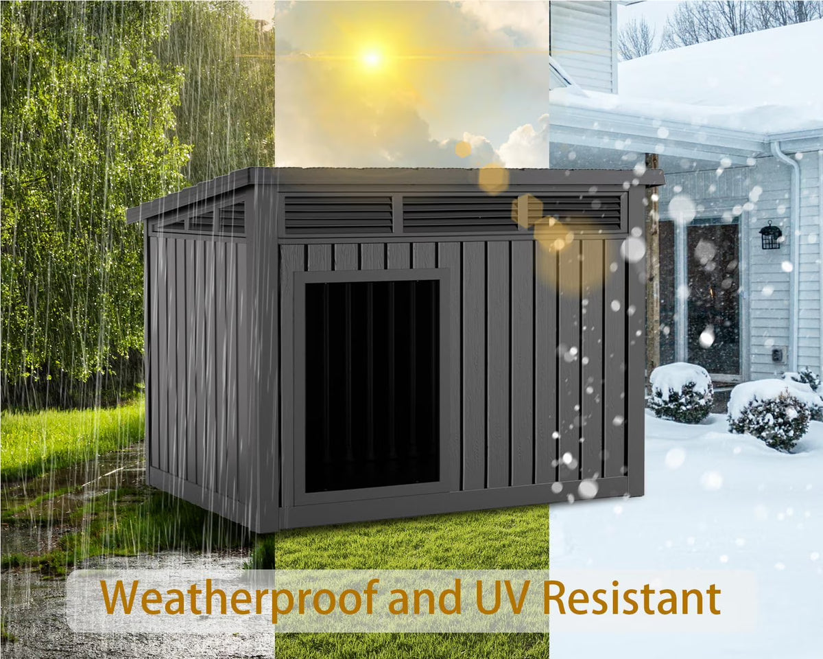 LOJIAWOWE Indoor Outdoor Dog House for Medium to Large Dogs, Weatherproof Asphalt Roof with Removable Floor & Ventilation, Easy-Clean Design (Gray)