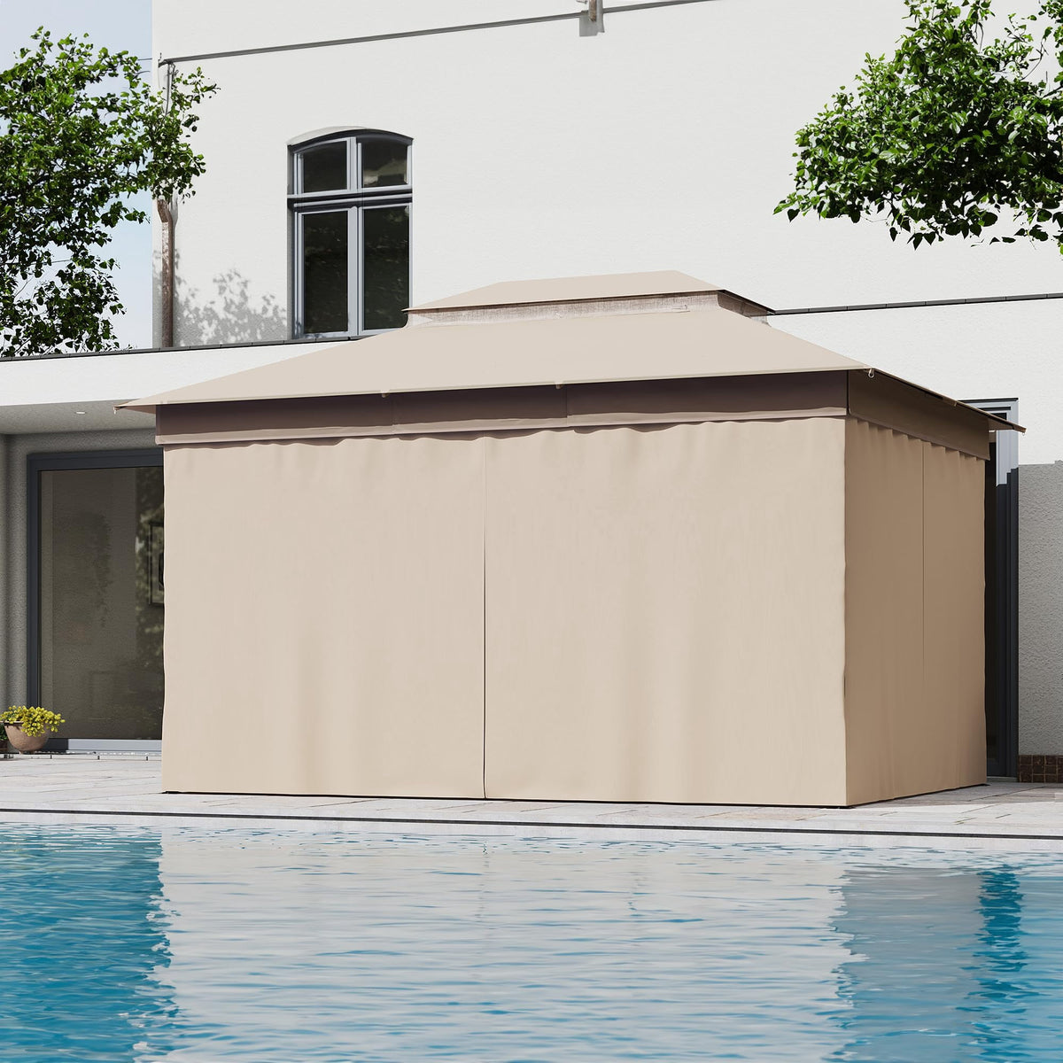 LOJIAWOWE 10x12ft Gazebo Replacement Privacy Curtains with 4 Panel Side Walls Zipper Closure Outdoor Canopy Enclosure Curtains for Backyard Lawn Garden