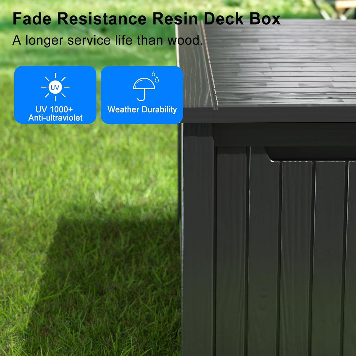 LOJIAWOWE 270 Gallon Resin Deck Box, Waterproof Lockable Outdoor Storage Container for Patio Furniture, Pool Supplies, Black