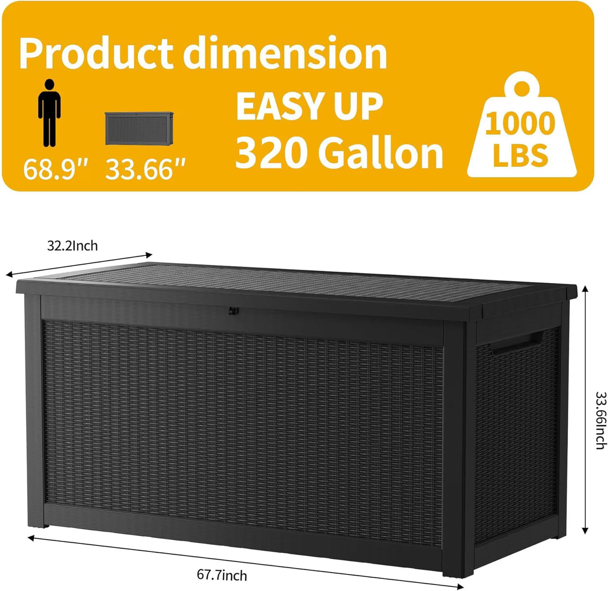 LOJIAWOWE 320 Gallon Resin Deck Box, Waterproof Lockable Outdoor Storage Container for Patio Furniture, Pool Supplies, Black