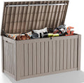 LOJIAWOWE 200 Gallon Resin Deck Box, Waterproof Lockable Outdoor Storage Container for Patio Furniture, Pool Supplies, Light Brown