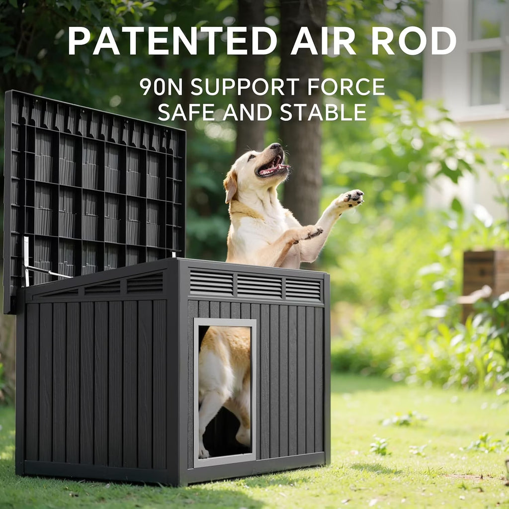 LOJIAWOWE Indoor Outdoor Dog House for Medium to Large Dogs, Weatherproof Asphalt Roof with Removable Floor & Ventilation, Easy-Clean Design (Gray)